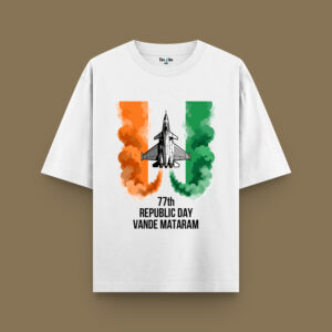Vande Mataram Fighter Jet | Oversized T-Shirt White | The Vibe Tribe