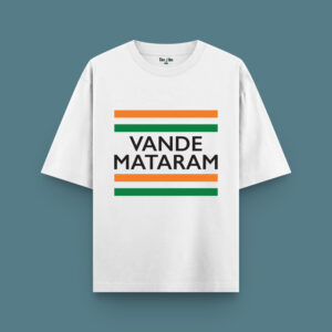 Vande Mataram Typography | Oversized T-Shirt White | The Vibe Tribe